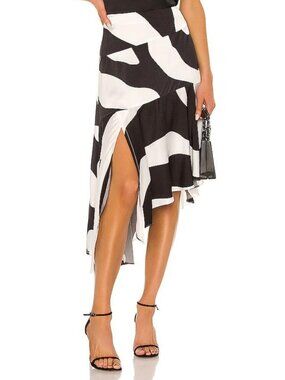MILLY Women's Zebra Print Viscose Asymmetrical Cascade Skirt Size S Black Multi